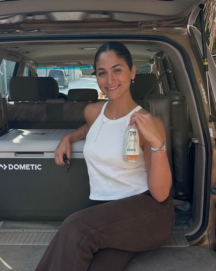 Seema Malas with a FITO pack and the delivery freezer
